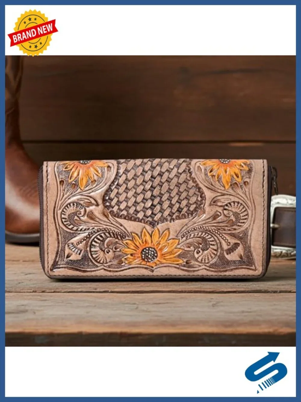 Sunflower Embroidered Sling Wallet Purse Handcrafted Floral Crossbody Clutch